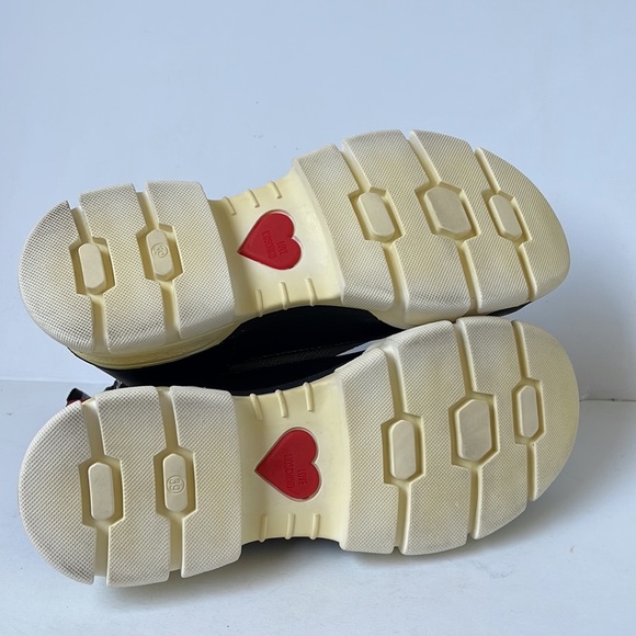 LOVE MOSCHINO Jacquard knit-paneled faux leather high-top sneakers US9 IT39 - Picture 9 of 10